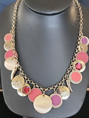 Gold-Tone Pink & Coral Disc Charm Necklace